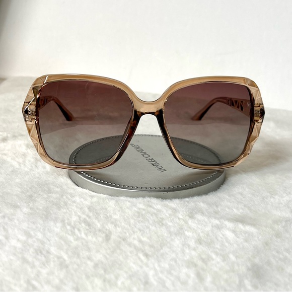 Brown & Gold Oversized Square Sunglasses Polarized Tinted w Crystal Frames - Picture 4 of 9